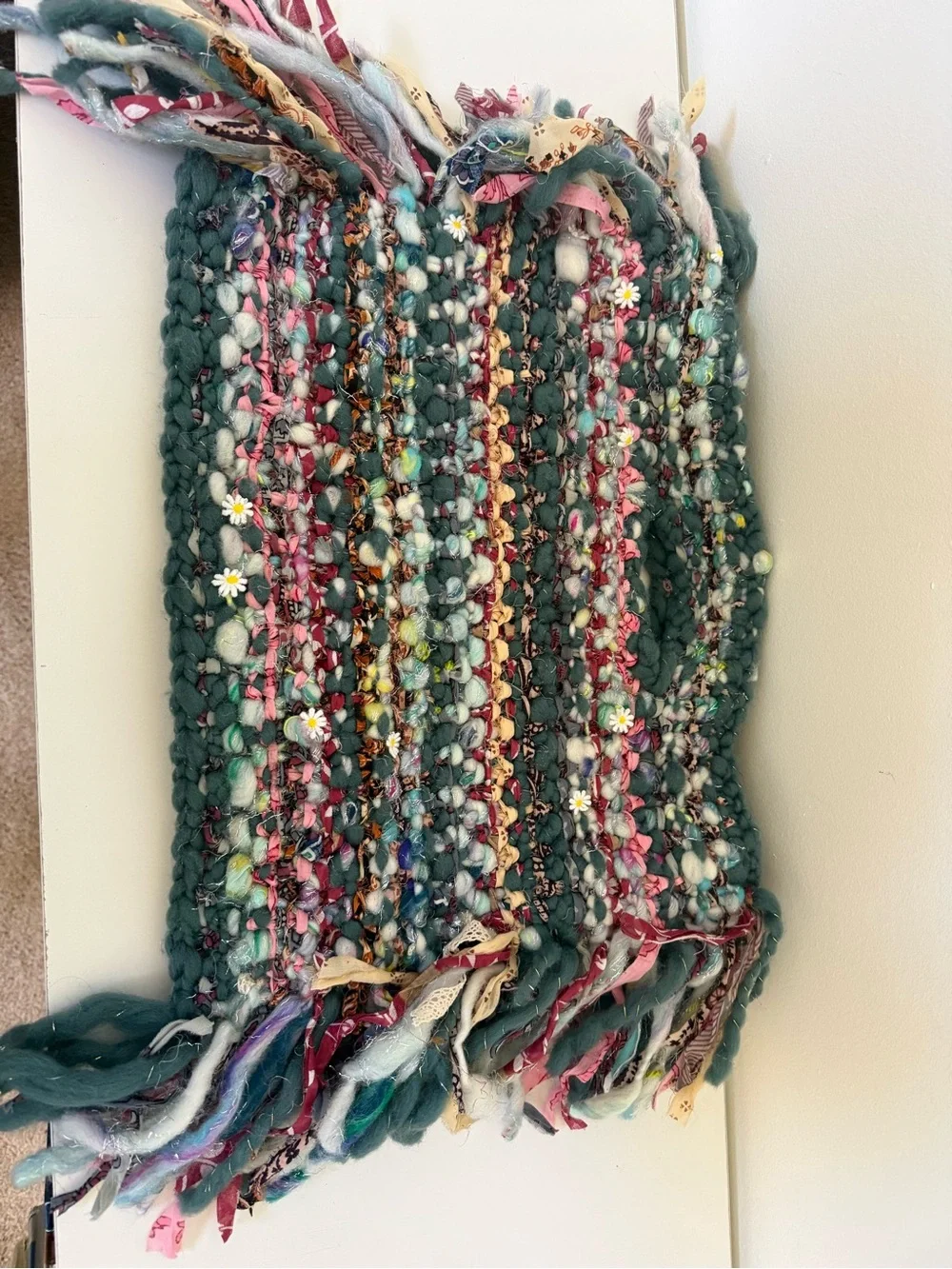 Boho Style Hand Knitted Multicolor Fringe Shoulder Bag - Green
